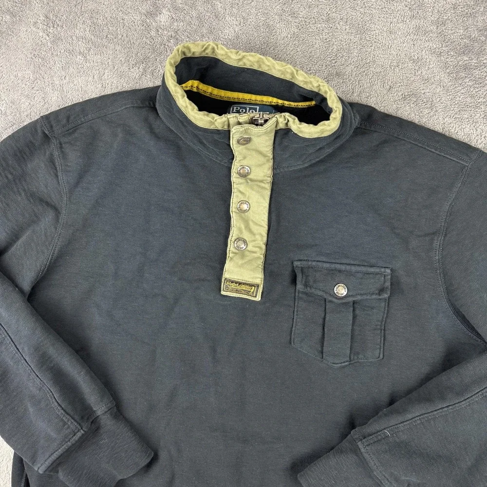Polo Ralph Lauren Sweatshirt Mens‎ XL Black Mock Neck Half Zip Snap Pullover